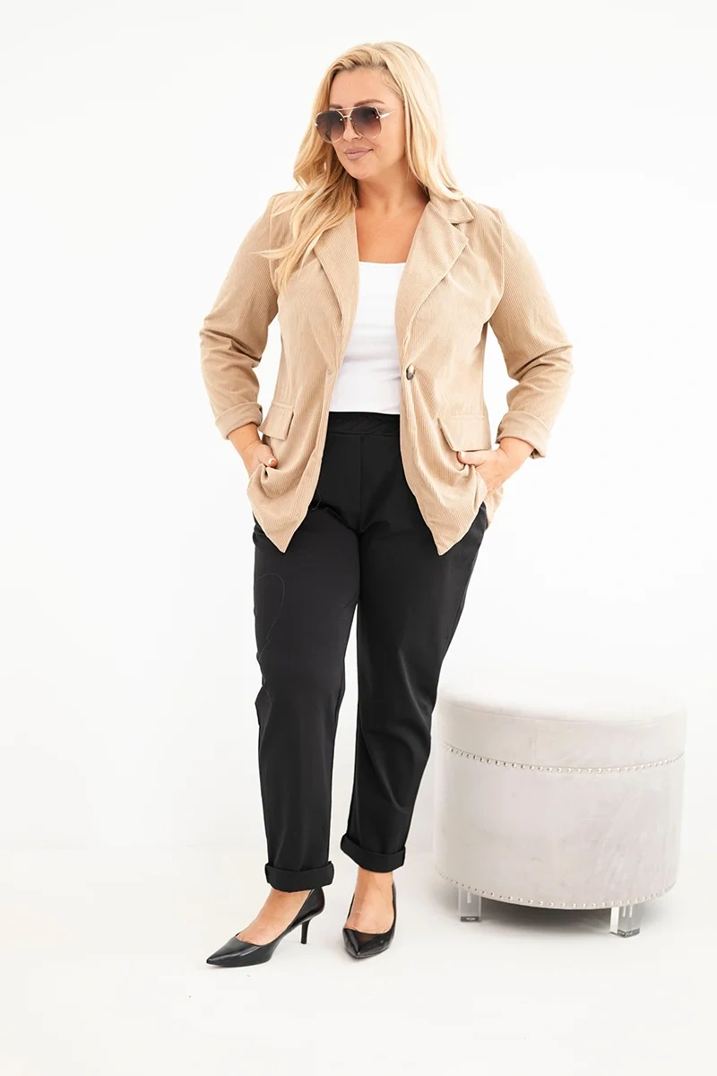 Marynarka Plus Size Sztruksowa z Klapami i Kieszeniami (r.44/46)