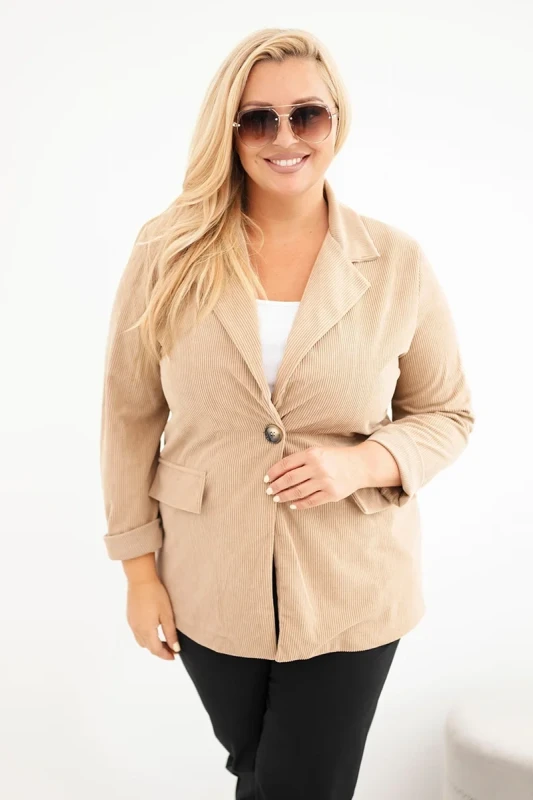 Marynarka Plus Size Sztruksowa z Klapami i Kieszeniami (r.44/46)