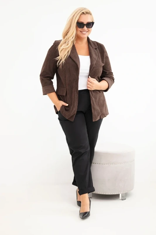 Marynarka Plus Size Sztruksowa z Klapami i Kieszeniami (r.44/46) 