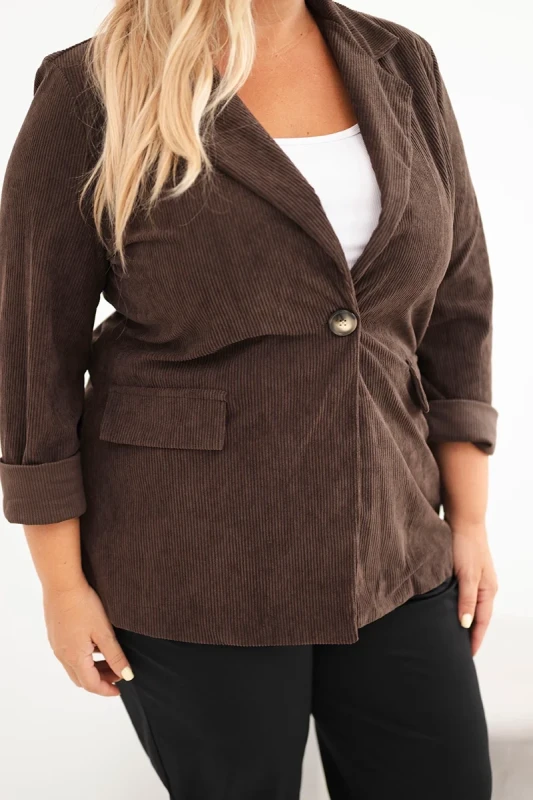 Marynarka Plus Size Sztruksowa z Klapami i Kieszeniami (r.44/46) 