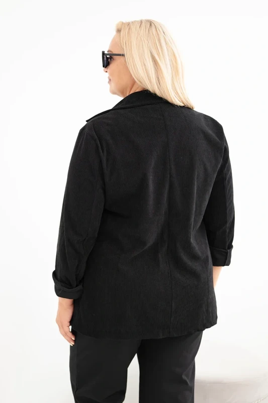 Marynarka Plus Size Sztruksowa z Klapami i Kieszeniami (r.44/46)  