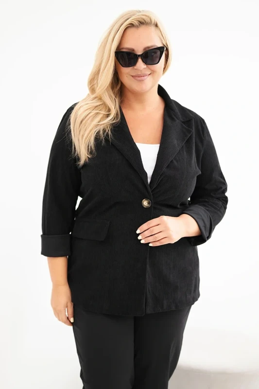 Marynarka Plus Size Sztruksowa z Klapami i Kieszeniami (r.44/46)  