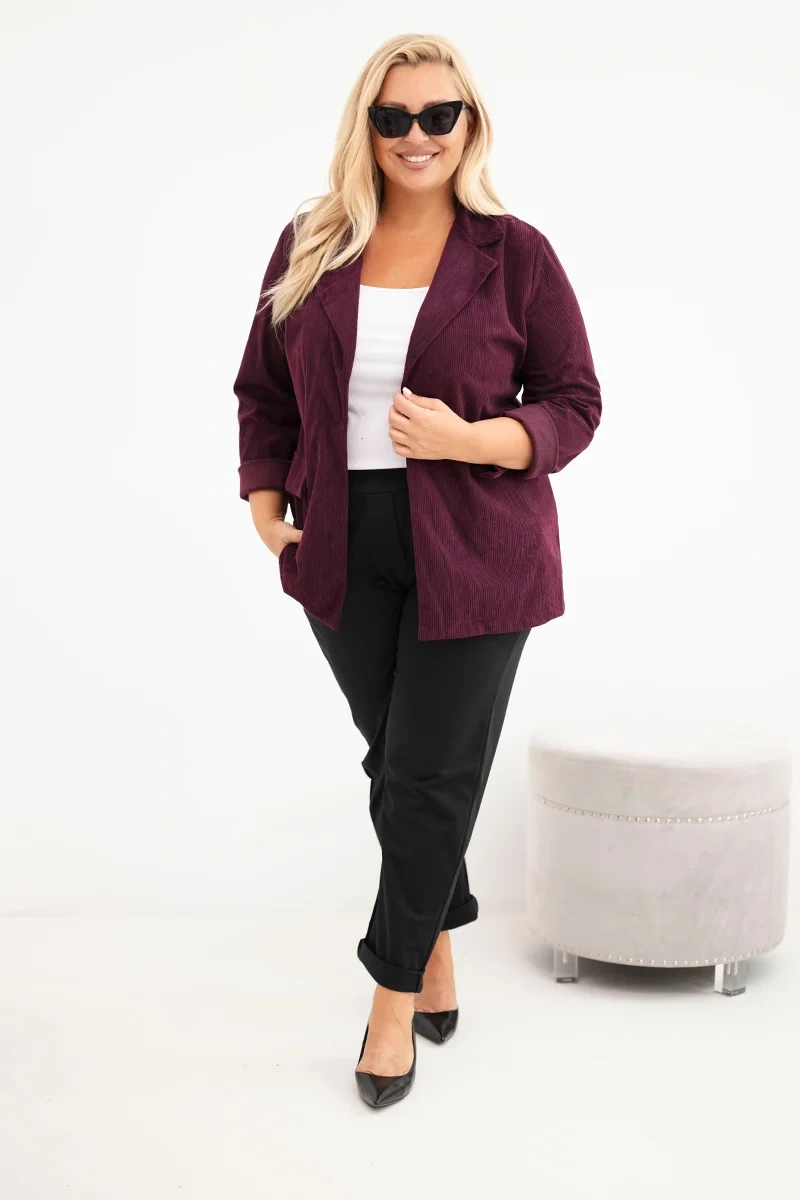 Marynarka Plus Size Sztruksowa z Klapami i Kieszeniami (r.44/46)   