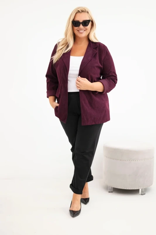 Marynarka Plus Size Sztruksowa z Klapami i Kieszeniami (r.44/46)   