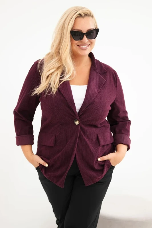 Marynarka Plus Size Sztruksowa z Klapami i Kieszeniami (r.44/46)   