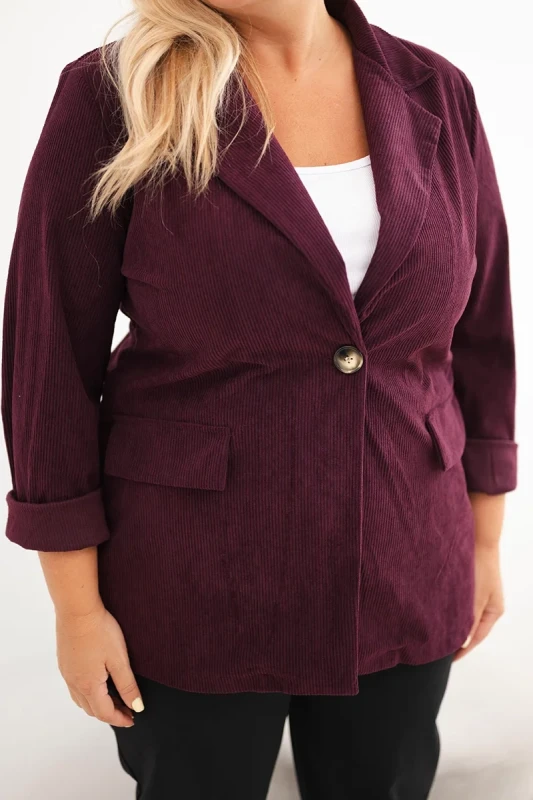 Marynarka Plus Size Sztruksowa z Klapami i Kieszeniami (r.44/46)   