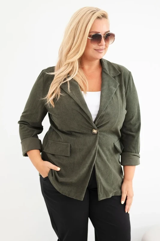 Marynarka Plus Size Sztruksowa z Klapami i Kieszeniami (r.44/46)    