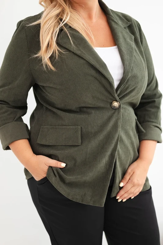 Marynarka Plus Size Sztruksowa z Klapami i Kieszeniami (r.44/46)    