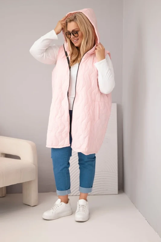 Pikowana Kamizelka Plus Size z Kapturem – Dłuższy Fason (r.48/54)