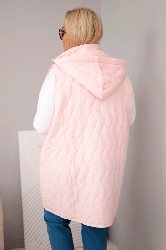 Pikowana Kamizelka Plus Size z Kapturem – Dłuższy Fason (r.48/54)