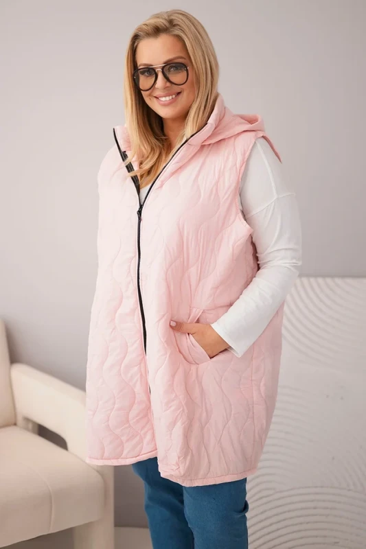Pikowana Kamizelka Plus Size z Kapturem – Dłuższy Fason (r.48/54)