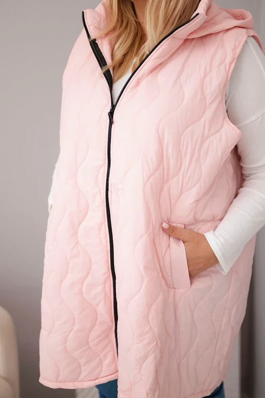 Pikowana Kamizelka Plus Size z Kapturem – Dłuższy Fason (r.48/54)