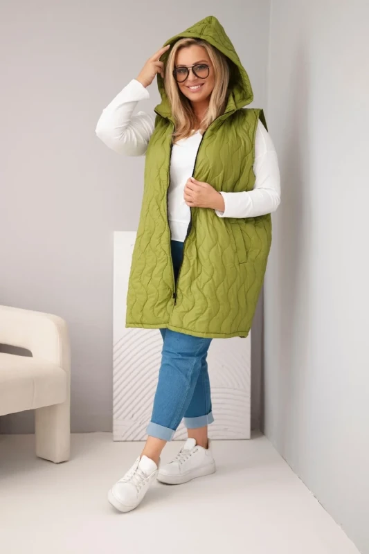 Pikowana Kamizelka Plus Size z Kapturem – Dłuższy Fason (r.48/54) 