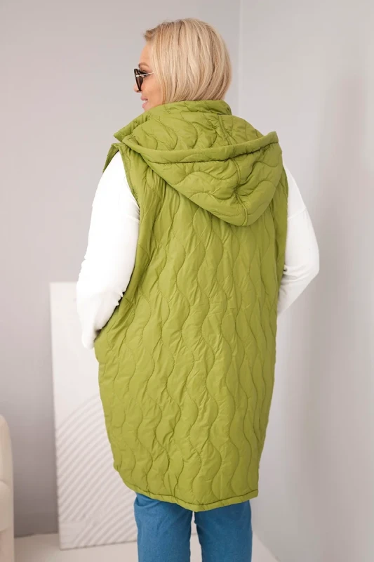 Pikowana Kamizelka Plus Size z Kapturem – Dłuższy Fason (r.48/54) 