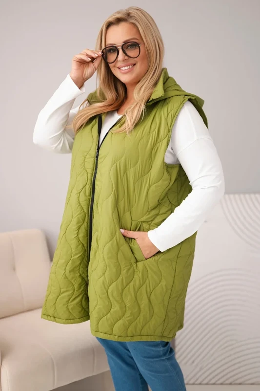 Pikowana Kamizelka Plus Size z Kapturem – Dłuższy Fason (r.48/54) 