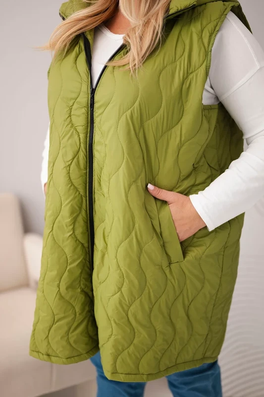 Pikowana Kamizelka Plus Size z Kapturem – Dłuższy Fason (r.48/54) 