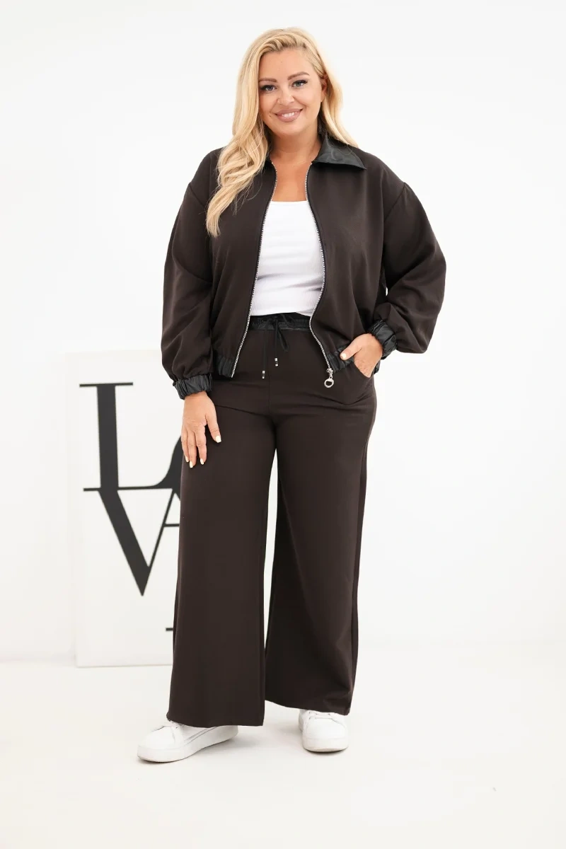 Komplet Plus Size z Rozpinaną Bluzą i Szerokimi Spodniami (r.44/46)