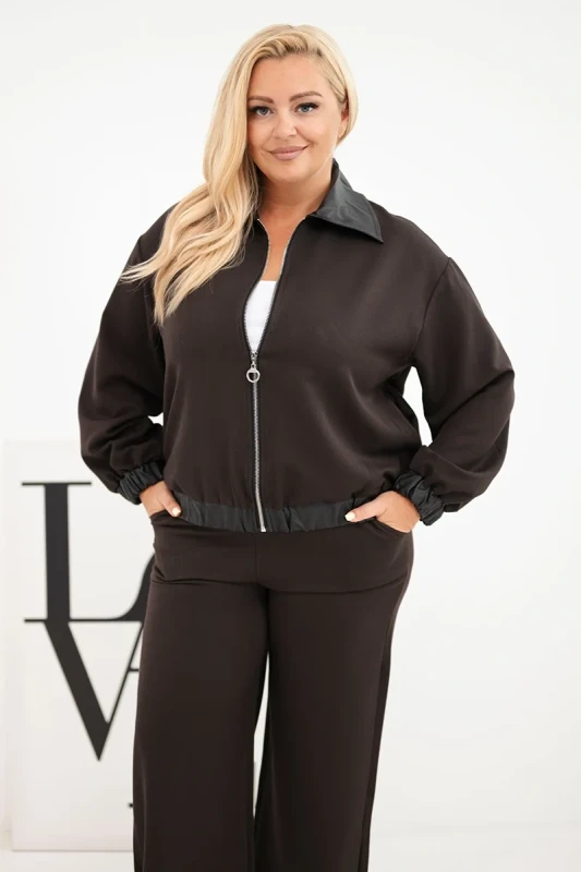 Komplet Plus Size z Rozpinaną Bluzą i Szerokimi Spodniami (r.44/46)