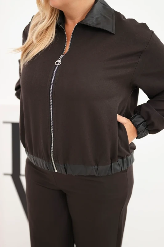 Komplet Plus Size z Rozpinaną Bluzą i Szerokimi Spodniami (r.44/46)