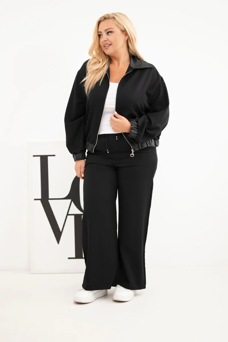 Komplet Plus Size z Rozpinaną Bluzą i Szerokimi Spodniami (r.44/46) 