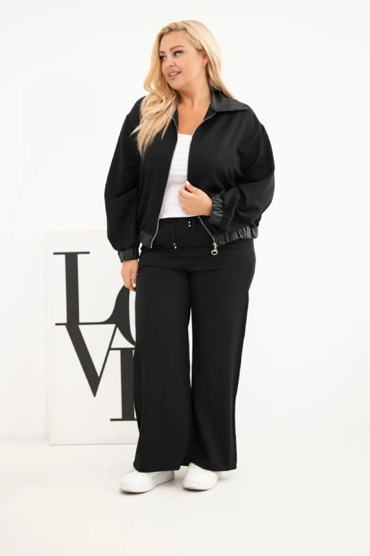 Komplet Plus Size z Rozpinaną Bluzą i Szerokimi Spodniami (r.44/46) 