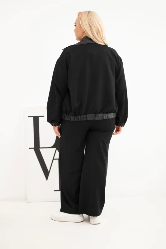 Komplet Plus Size z Rozpinaną Bluzą i Szerokimi Spodniami (r.44/46) 