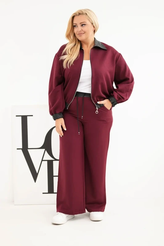 Komplet Plus Size z Rozpinaną Bluzą i Szerokimi Spodniami (r.44/46)  