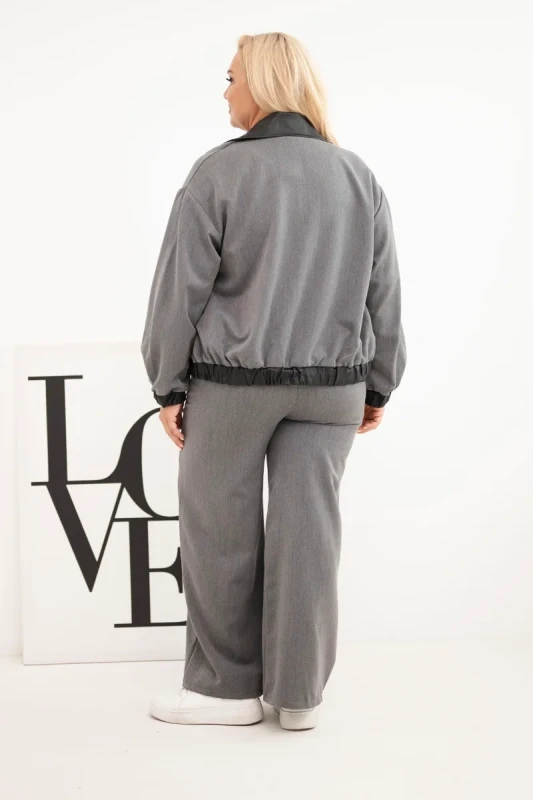 Komplet Plus Size z Rozpinaną Bluzą i Szerokimi Spodniami (r.44/46)   