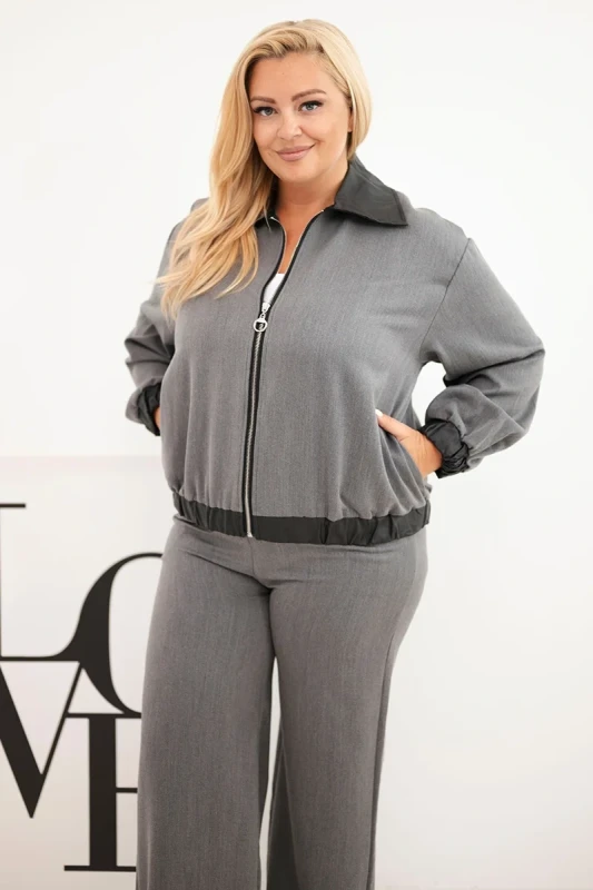 Komplet Plus Size z Rozpinaną Bluzą i Szerokimi Spodniami (r.44/46)   