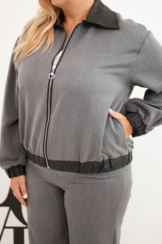 Komplet Plus Size z Rozpinaną Bluzą i Szerokimi Spodniami (r.44/46)   