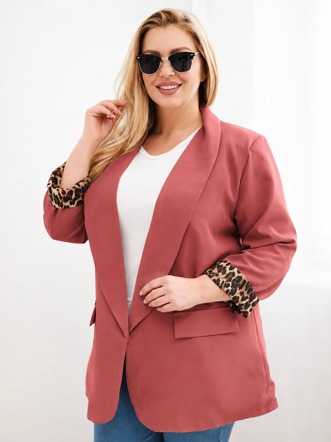 Marynarka Plus Size z modną podszewką w panterkę LUNA (r.48-50)     