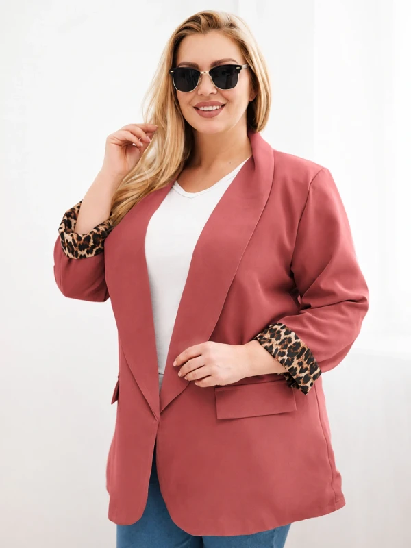 Marynarka Plus Size z modną podszewką w panterkę LUNA (r.48-50)     