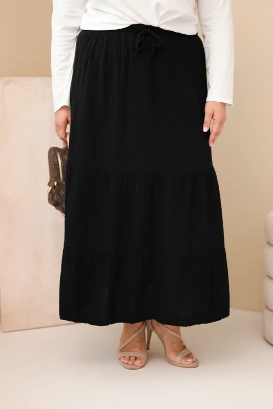 Spódnica damska Plus Size bawełniana muślinowa z falbaną i gumką (r.44/48)