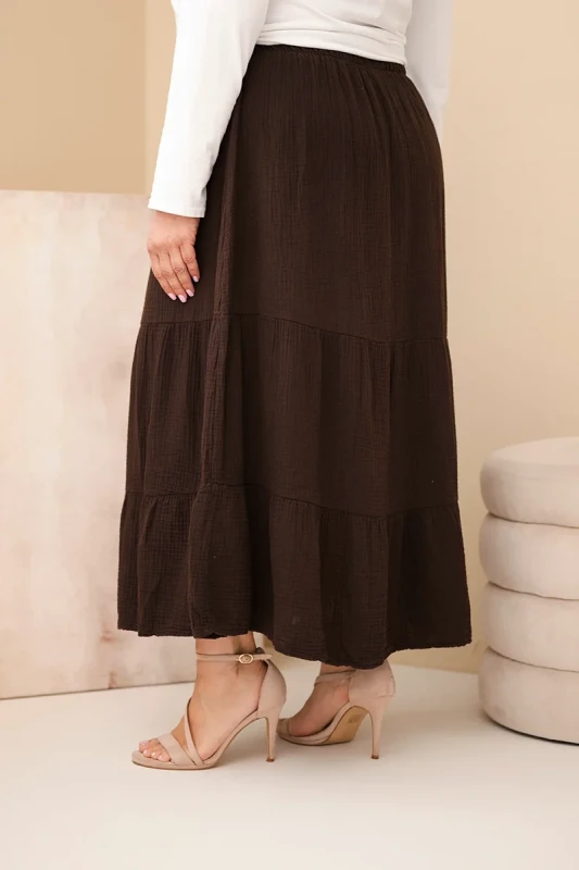 Spódnica damska Plus Size bawełniana muślinowa z falbaną i gumką (r.44/48)  