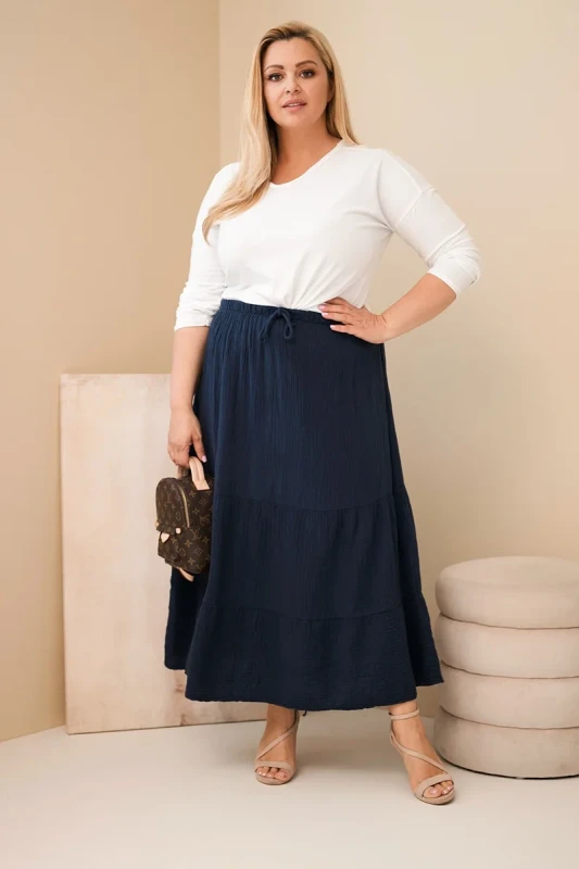 Spódnica damska Plus Size bawełniana muślinowa z falbaną i gumką (r.44/48)   