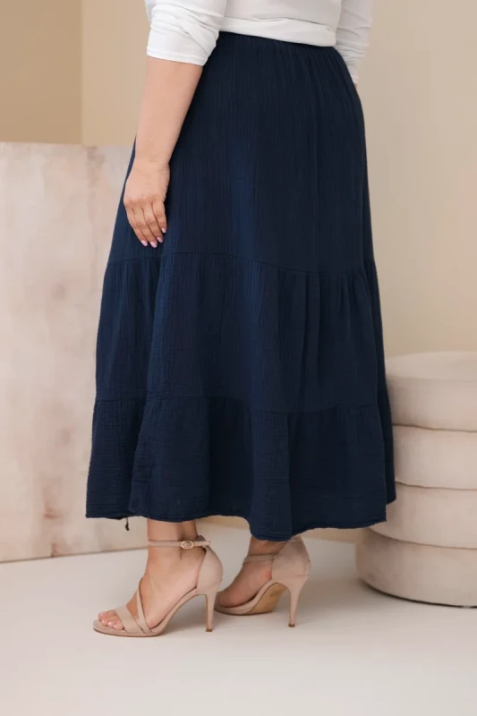 Spódnica damska Plus Size bawełniana muślinowa z falbaną i gumką (r.44/48)   