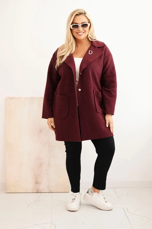 Płaszcz damski Plus Size baranek z wełną i kieszeniami (r.46-50)