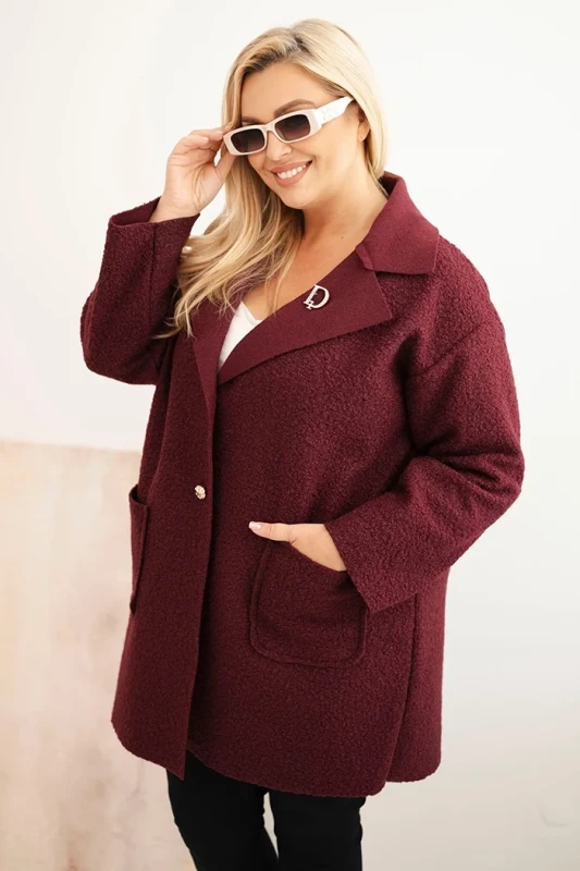 Płaszcz damski Plus Size baranek z wełną i kieszeniami (r.46-50)