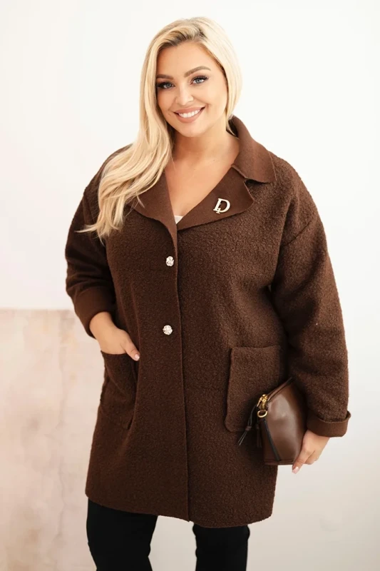 Płaszcz damski Plus Size baranek z wełną i kieszeniami (r.46-50)