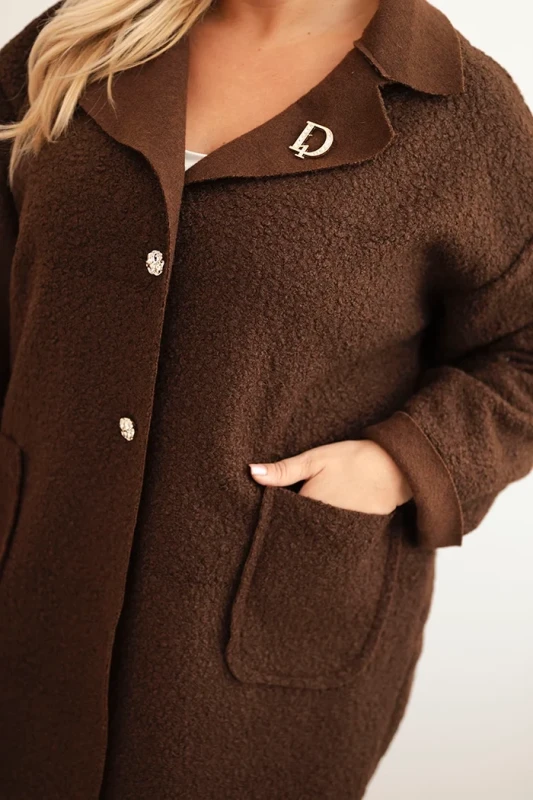 Płaszcz damski Plus Size baranek z wełną i kieszeniami (r.46-50)