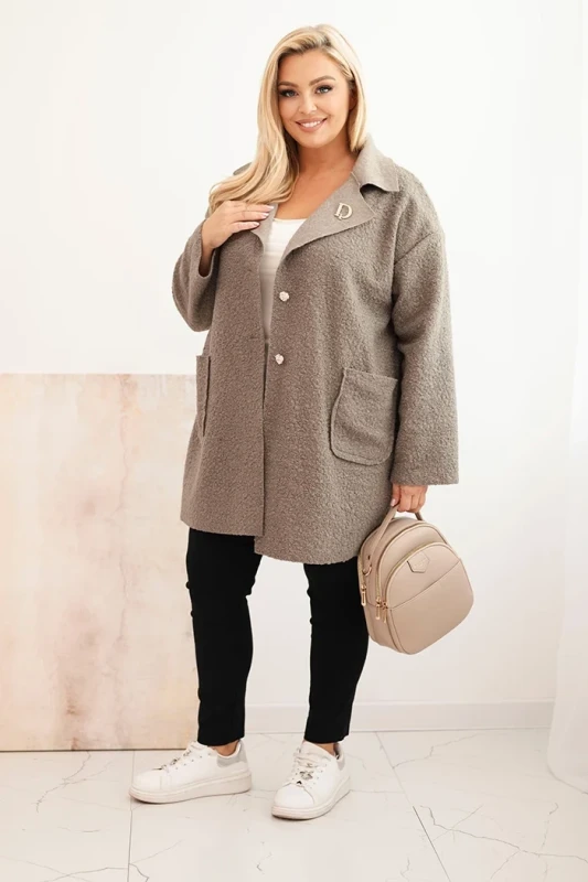 Płaszcz damski Plus Size baranek z wełną i kieszeniami (r.46-50)