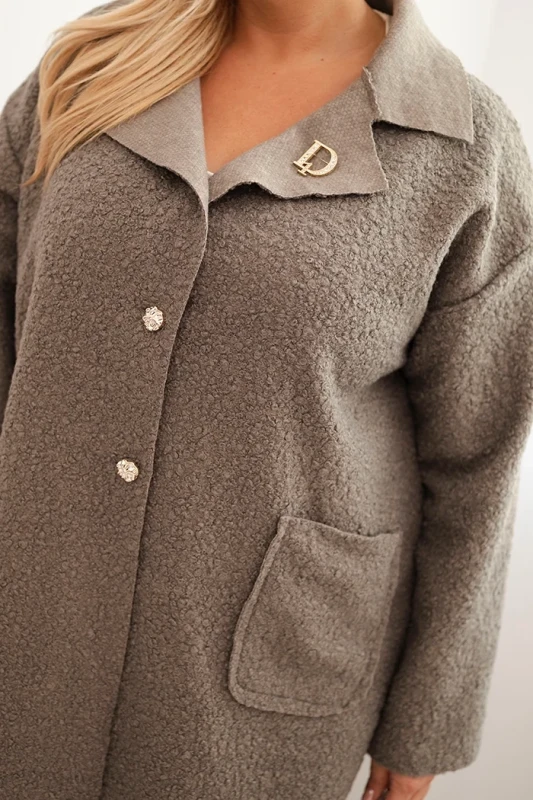Płaszcz damski Plus Size baranek z wełną i kieszeniami (r.46-50)