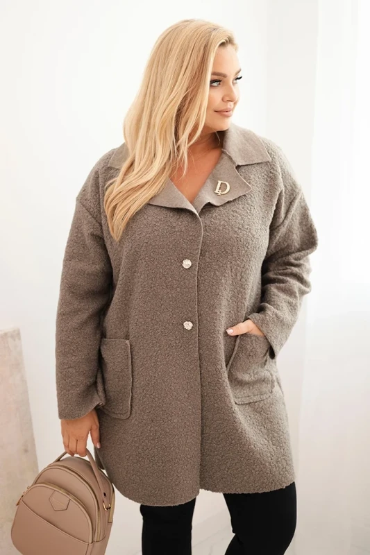 Płaszcz damski Plus Size baranek z wełną i kieszeniami (r.46-50)
