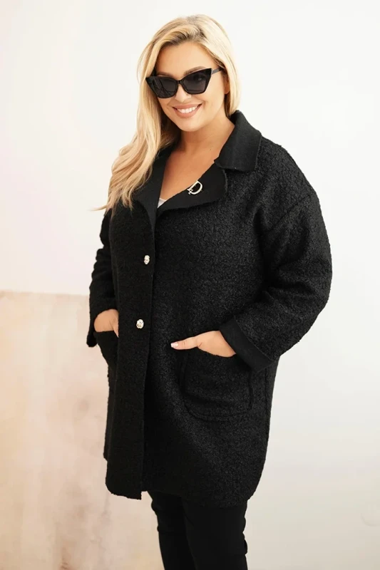 Płaszcz damski Plus Size baranek z wełną i kieszeniami  (46-50)