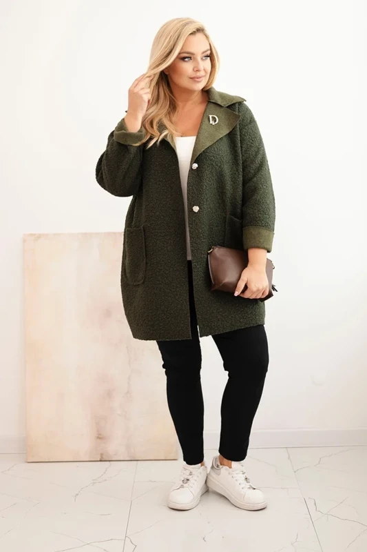 Płaszcz damski Plus Size baranek z wełną i kieszeniami   (r.46-50)