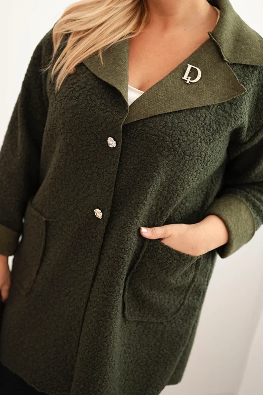 Płaszcz damski Plus Size baranek z wełną i kieszeniami   (r.46-50)