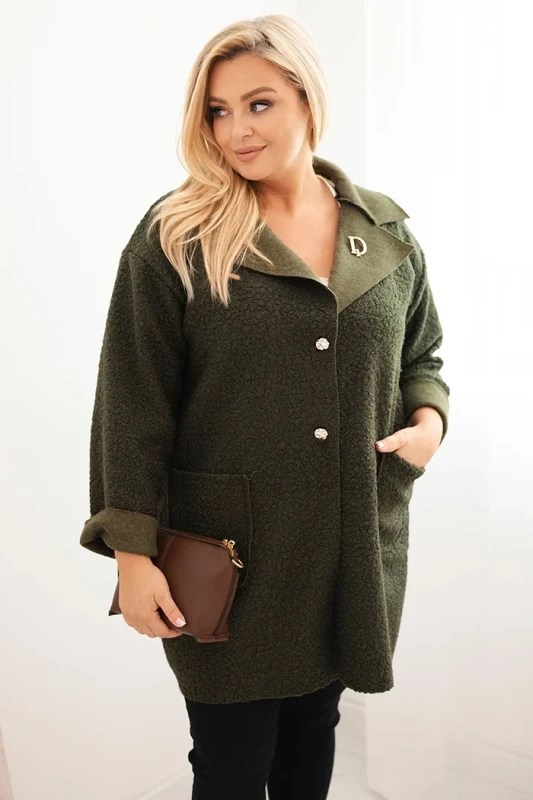 Płaszcz damski Plus Size baranek z wełną i kieszeniami   (r.46-50)