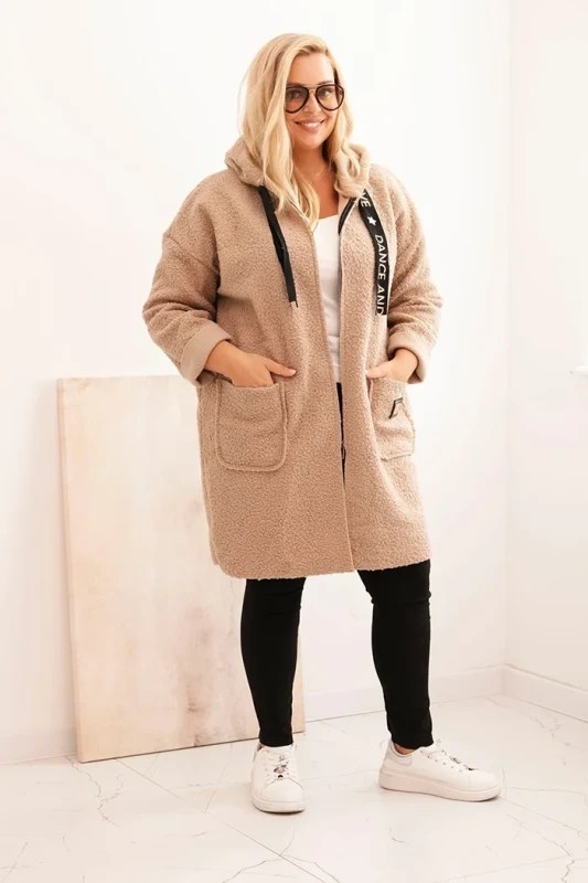 Płaszcz damski Plus Size ze sztucznego baranka z kapturem i kieszeniami ( r. 48-52)  