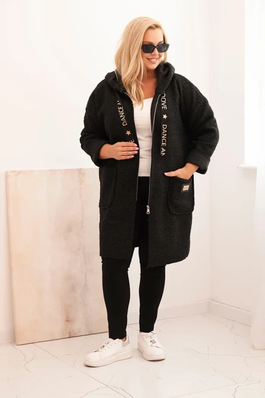 Płaszcz damski Plus Size ze sztucznego baranka z kapturem i kieszeniami ( r. 48-52) 