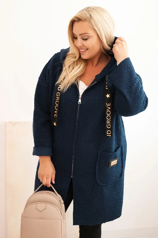Płaszcz damski Plus Size ze sztucznego baranka z kapturem i kieszeniami ( r. 48-52)  
